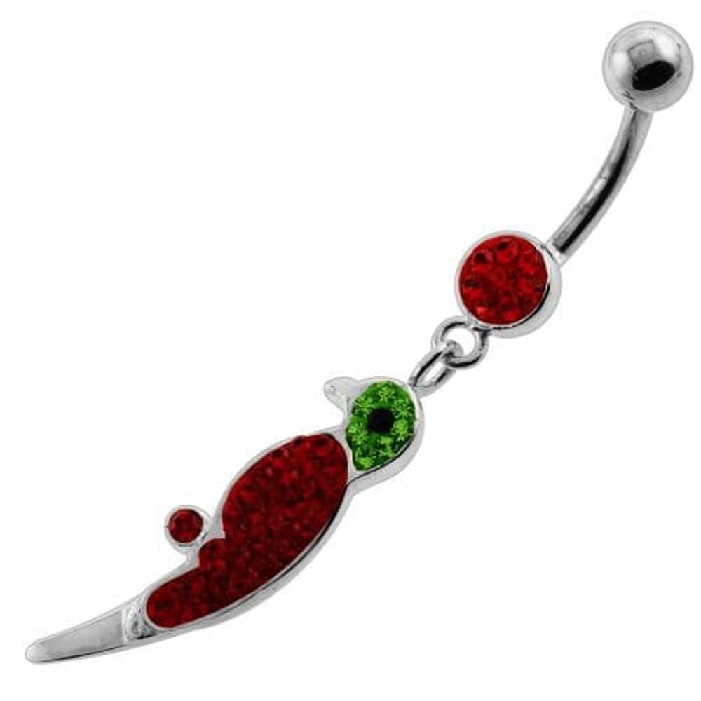 Piercing nombril en forme de perroquet avec plusieurs pierres précieuses