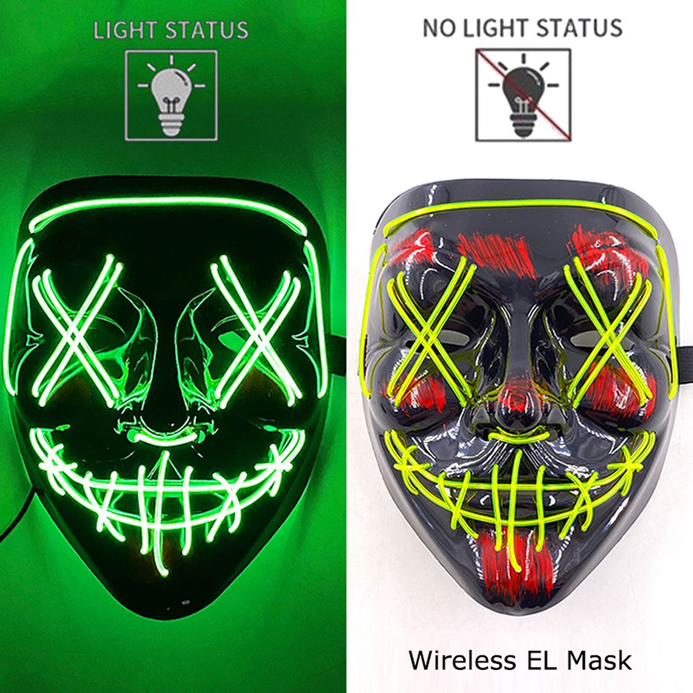 Masque de purge à LED néon sans fil pour Halloween, masques de fête masqués, masque d'horreur lumineux qui pousse dans le noir