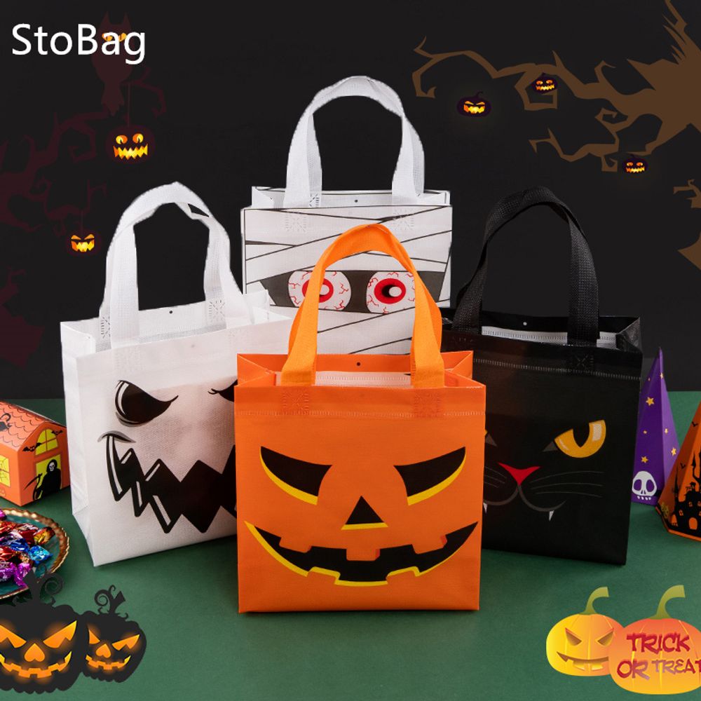 Lot de 12/30 sacs fourre-tout d'Halloween non tissés, emballage de courses, collation, festival de sorcières effrayantes, fête d'enfants, bonbons, cadeaux, fournitures en gros