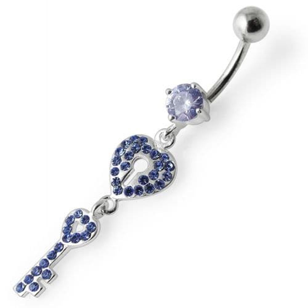 Anneau de nombril pendant en forme de clé de cœur orné de bijoux fantaisie