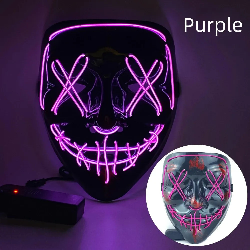 Masque de purge à LED néon pour Halloween, masques de fête masqués, masque d'horreur lumineux qui pousse dans le noir
