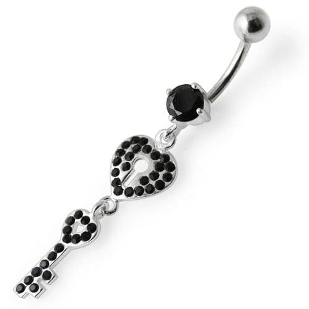 Anneau de nombril pendant en forme de clé de cœur orné de bijoux fantaisie