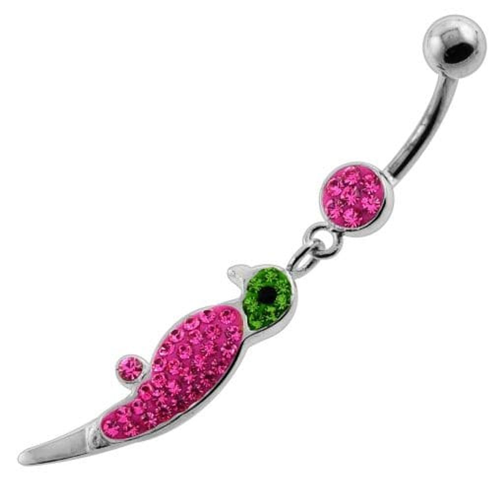Piercing nombril en forme de perroquet avec plusieurs pierres précieuses