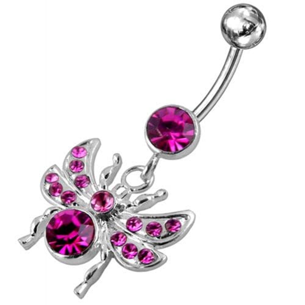 Anneau de ventre suspendu avec des mouches ornées de bijoux