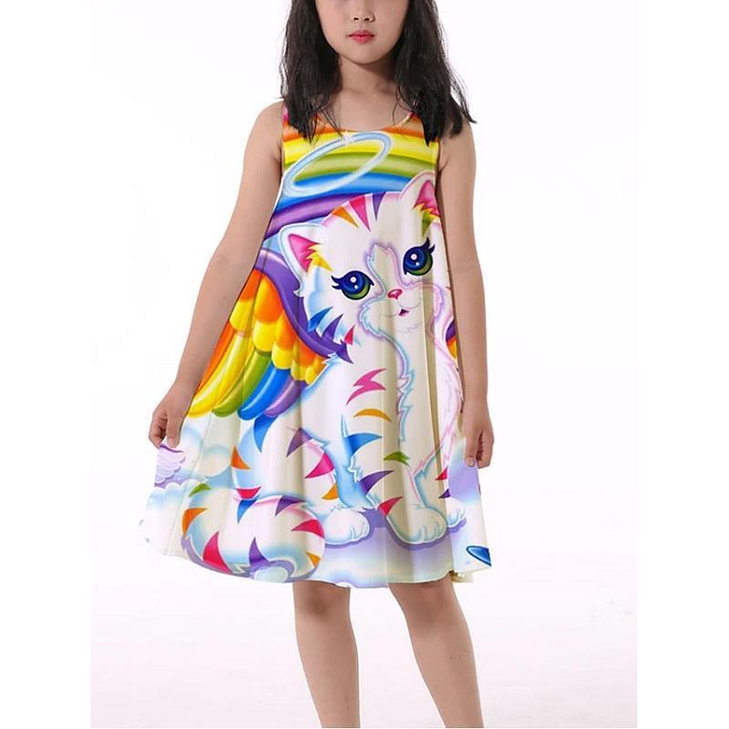 3D Rainbow Print Girls' Dress