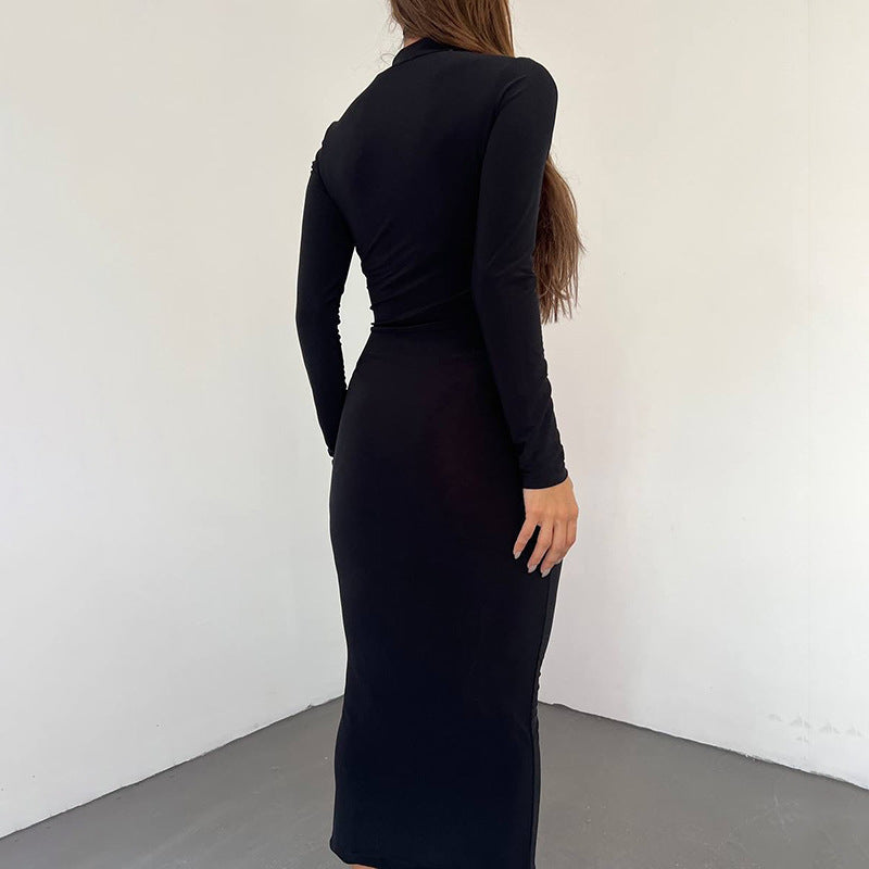 See-through Pleated Slim Fit Dress