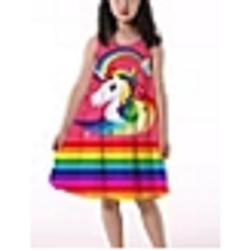 3D Rainbow Print Girls' Dress