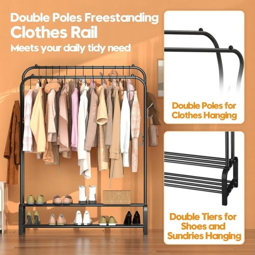 Heavy Duty Double Hanging Clothes Rail & Storage Rack