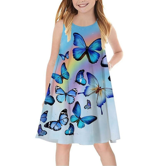 3D Rainbow Print Girls' Dress