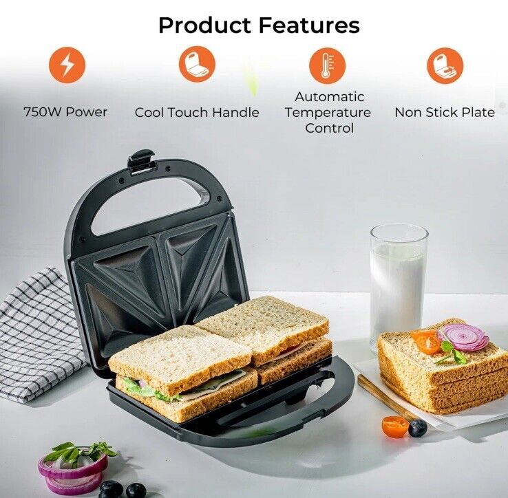 Geepas Toastie Maker 2 Slice Sandwich Toaster Machine Non-Stick Easy Clean