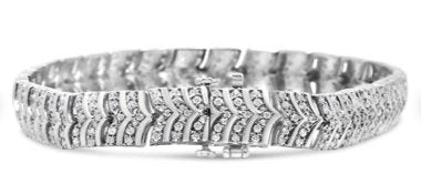 .925 Sterling Silver 3.00 Cttw Diamond Chevron Link Bracelet (I2 - I3 Clarity, I - J Color) - Size 7.25" - MegIan's Market