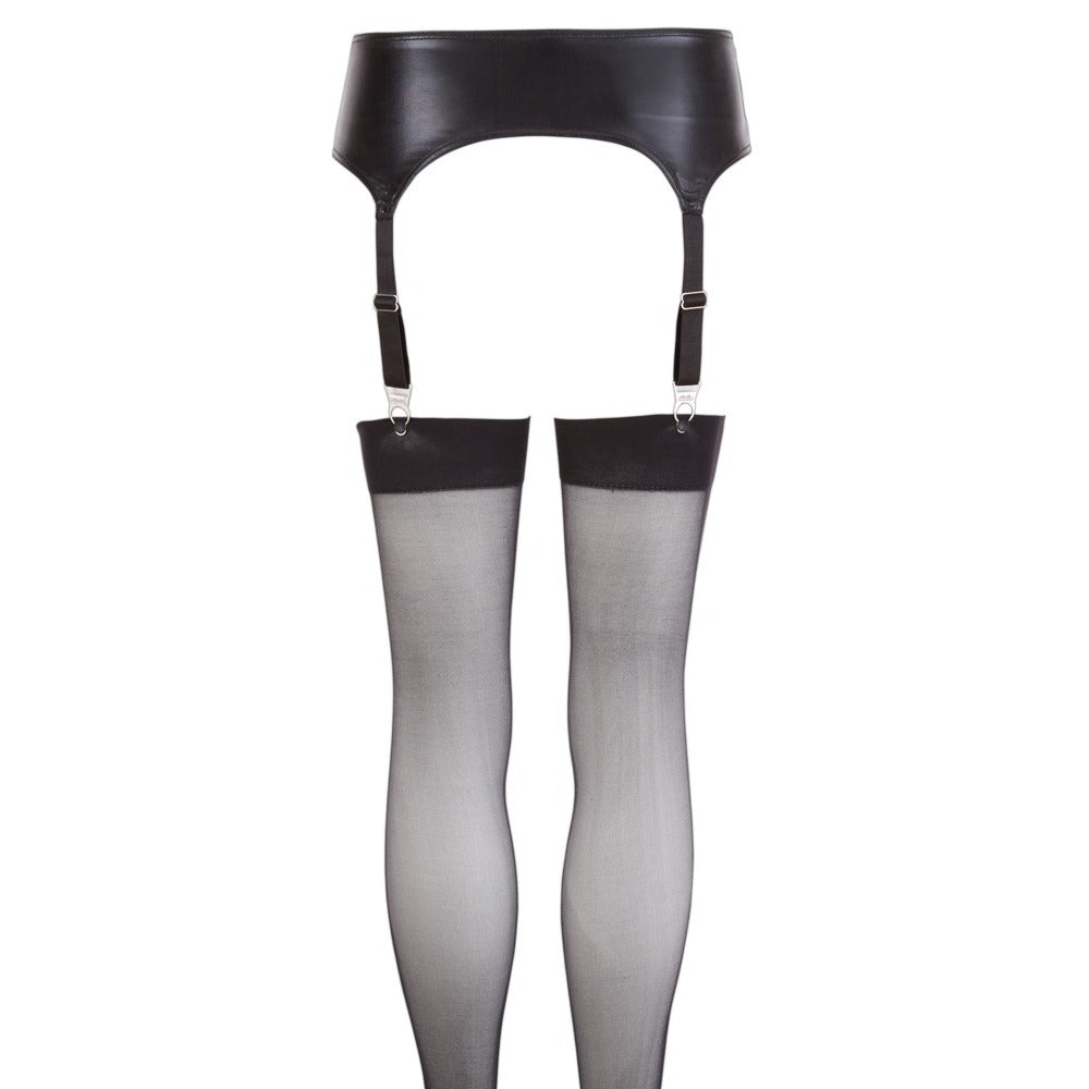 NOXQSE Wet Look Suspender Belt And Stockings Size: X Large