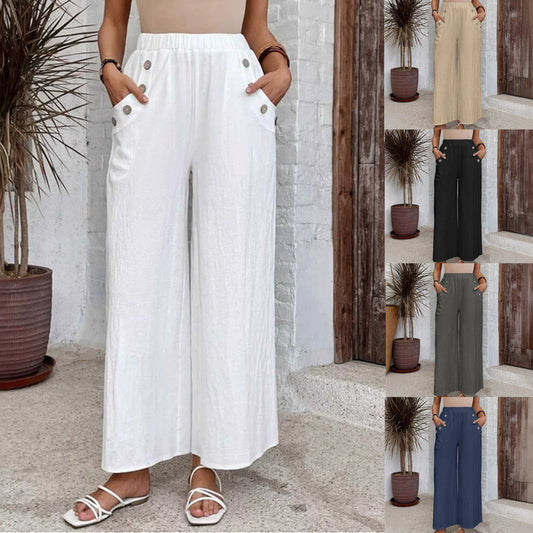 Women's Casual Elastic High Waist Loose Solid Color Wide-leg Pants