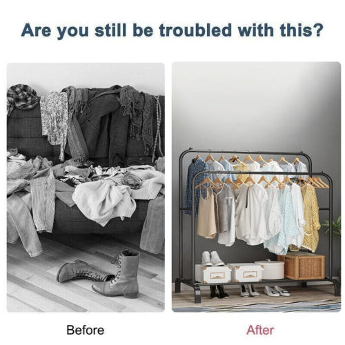 Heavy Duty Double Hanging Clothes Rail & Storage Rack