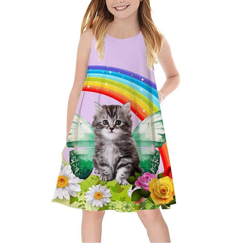 3D Rainbow Print Girls' Dress