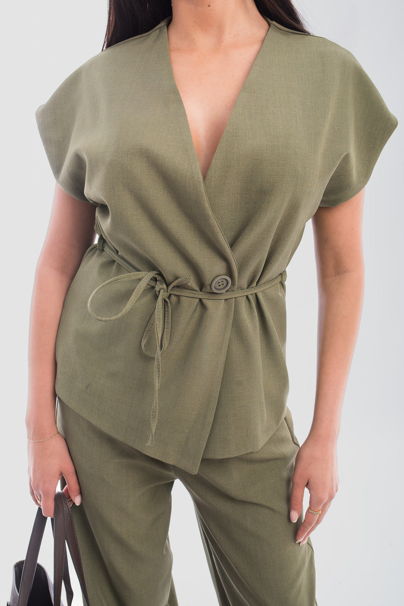 Belted Sleeveless Vest Top and Trouser Co-ord Set